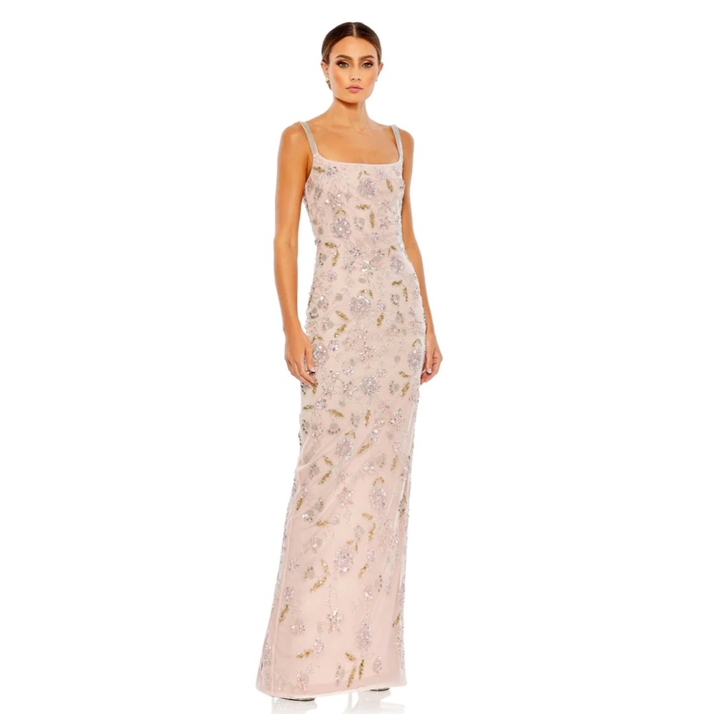 Mac Duggal 10808 Size 10 HAND BEADED FLORAL GOWN WITH BEADED SPAGHETTI STRAPS